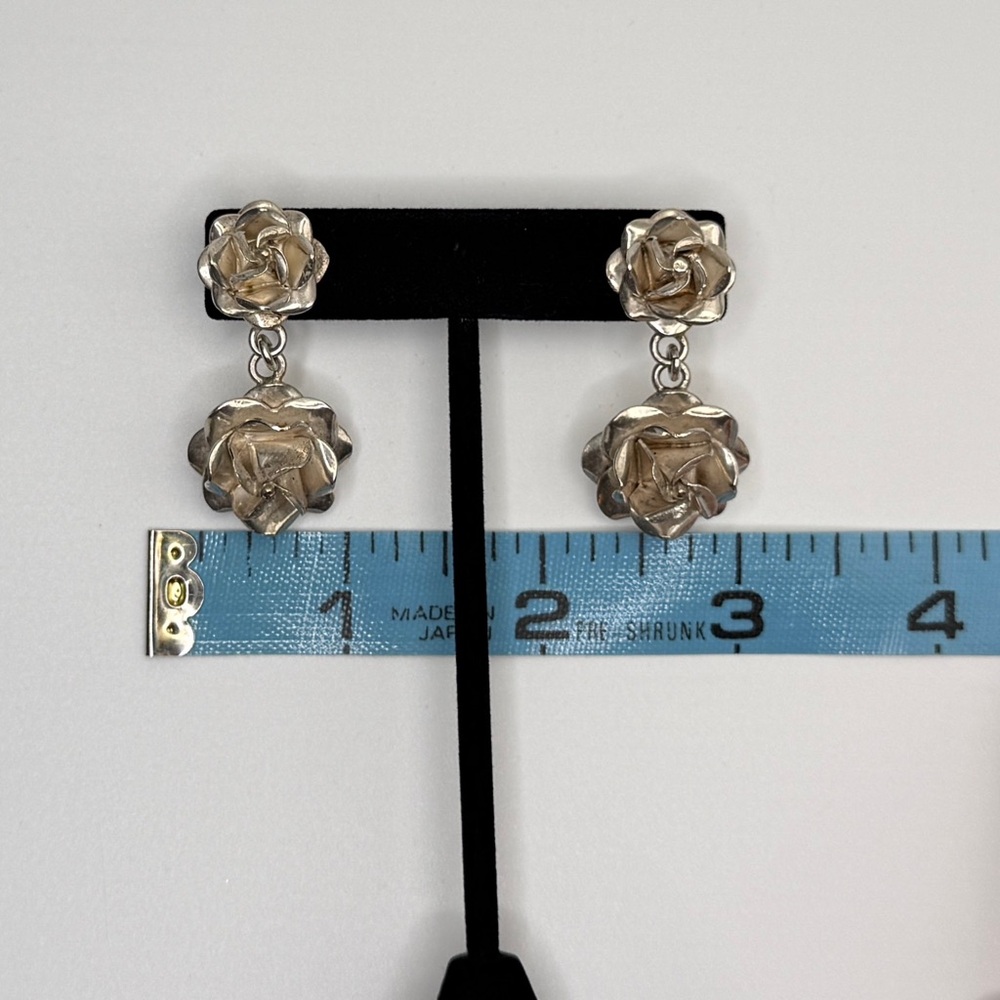 VTG Mexican Sterling Silver Rose Dangling Earrings and Pendant. - Picture 9 of 14